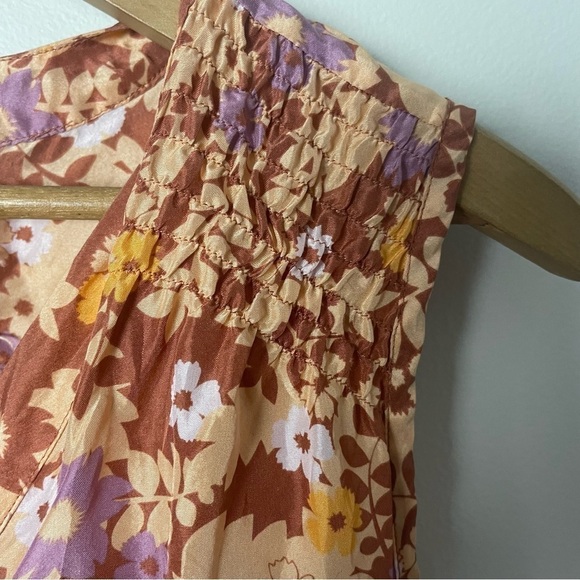 [Cote Femme] Size: 6 Rust Orange Floral Print 100% Silk Sleeveless Tank Top - Picture 4 of 8